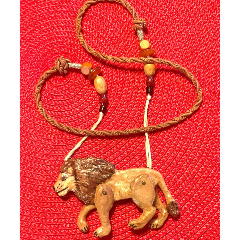 Vintage Dorian Designs Lion Big Cat Articulated Moveable Signed 2000 Necklace